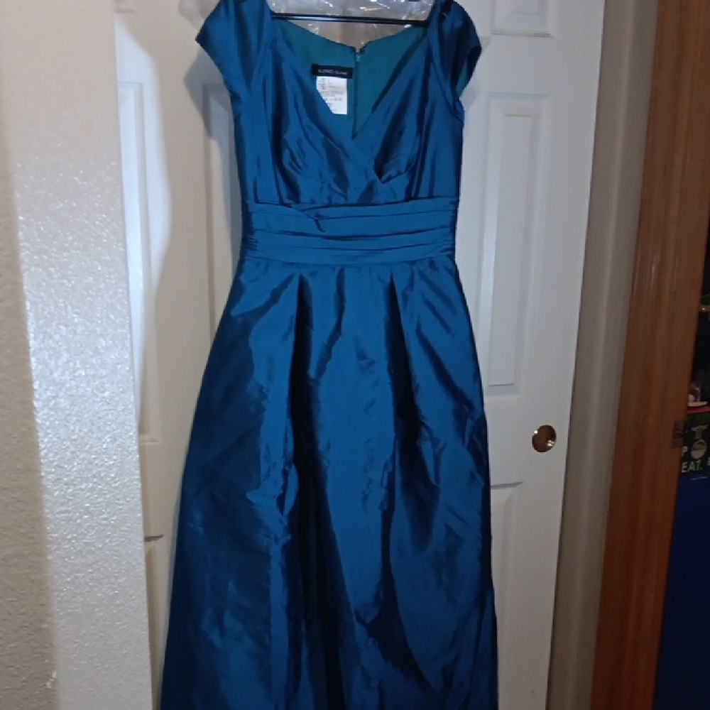 ALFRED SUNG Teal A-Line V-Neck Dress - 16